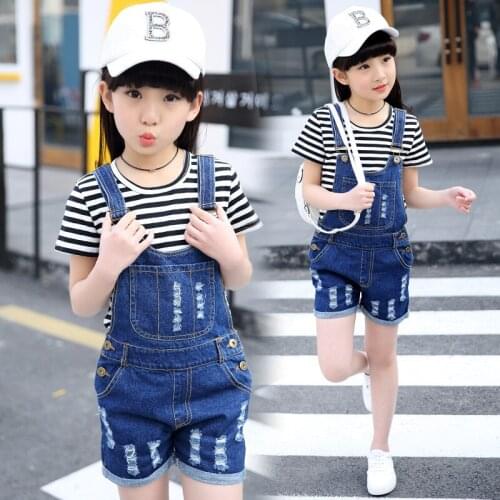 4 6 8 10 12 14 Years Girls Summer Denim Overalls Jumpsuit Jumpsuit For Girls School Overalls Romper Outfits Clothes shorts New