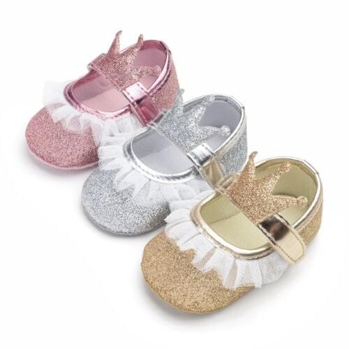 Newborn Baby Girl Sequin Lace Crib Shoes Soft Sole Prewalker Anti-slip Sneaker Size 0-18M