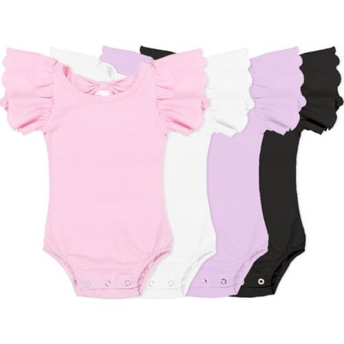 Kaiya Angle 2020 Summer Solid Cotton Romper Bodysuit Simple Fashion Design O-Neck Butterfly Sleeve Toddler Girl Clothes Jumpsuit