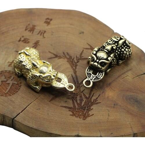 Antique Solid Brass brave troops Miniature Figurines Retro Copper Animal Tea Pet Desktop Ornament Decor Crafts Keychain Pendants