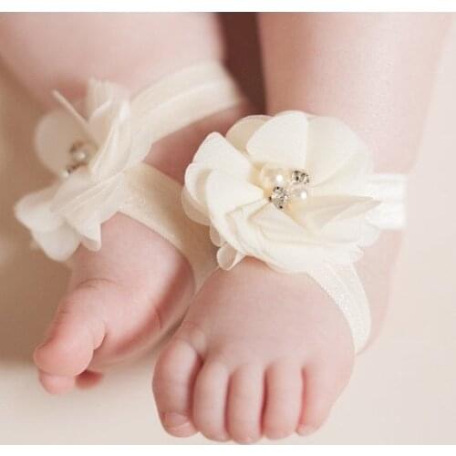 Fashion 2pcs/pair Boutique Chiffon Flower Newborn Toddler Barefoot Sandals Baby Girls Foot Cover Photo Props Kids Accessories