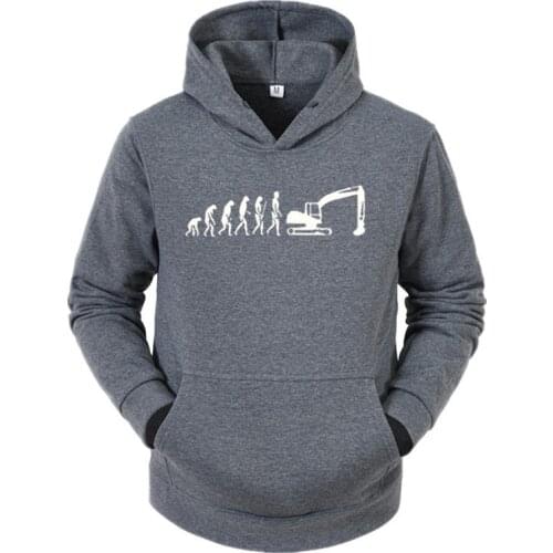 Evolution Excavator Construction Vehicle Machine Caterpillar Construction Worker Hobby O Neck Men Cotton Long Sleeve Hoodies