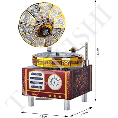 Retro Phonograph Theme Music Box 3D Metal Puzzle DIY Christmas Gift New Year Gift By My Side Music Music Box For Kids and Adults