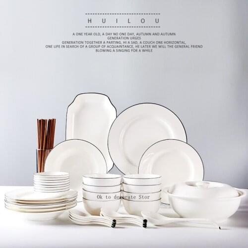 Restaurant ceramic tableware set household soup plate fish plate rice bowl gift dishes spoon