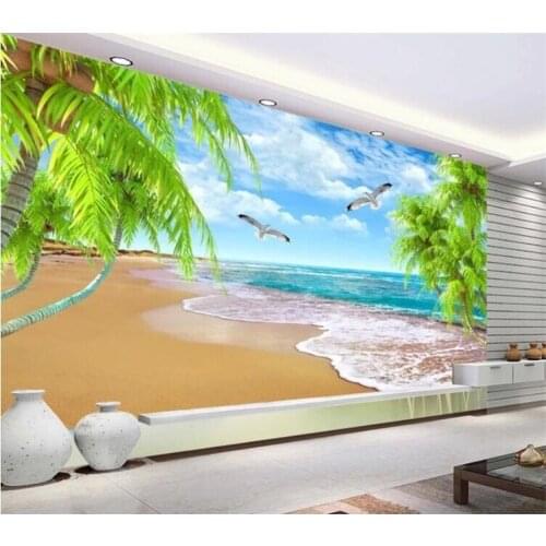 Customized Any Size 3D Wall Mural Wallpaper Beach Scenery Photo Wall Paper 3D TV Background Wall Painting Home Decor Living Room