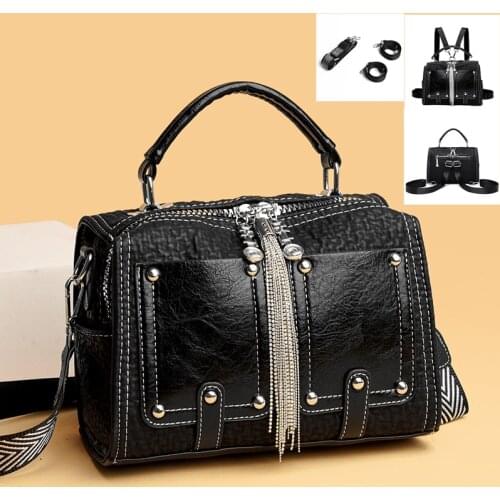 New Fashion Tassel Leather Women Handbag Womens Bag Designer Multifunction Women Shoulder Bag Luxury Rivet Female Crossbody Bag