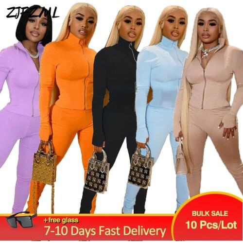 Bulk Items Wholesale Lot Streetwear 2 Piece Set Women Early Autumn Full Sleeve Basic Coat+high Waist Body-shaping Pant Sweatsuit