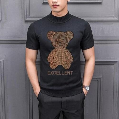 Autumn Winter Men short Sleeve sweaters with Rhinestones asina size S-2XL