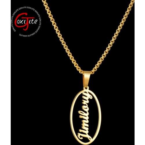 Goxijite Stainless Steel Custom Name Pendant Necklace Women Personalized Oval Nameplate Chain Necklaces Jewelry Accessories