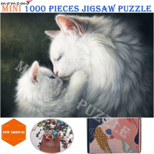 MOMEMO Mother Cat and Kitten Puzzles 1000 Pieces Wooden Beautiful Oil Painting Jigsaw Puzzle Toys Animal Assembling Puzzle Games