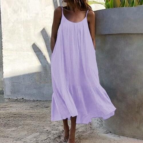 Plus size dresses for women 4xl 5xl 6xl Summer sleeveless spaghetti strap loose flowy midi dress Purple yellow white black
