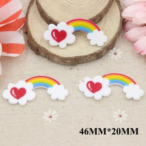 50pcs 46*20MM Heart Rainbow Resin Flatback Planar Resin Cabochon DIY Craft Embellishments For Home Decoration Accessories FR087