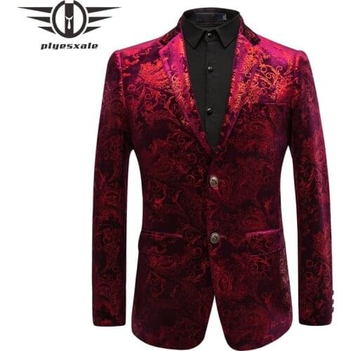 Plyesxale 2018 New Arrival Velvet Burgundy Blazer Men Casual Male Suit Blazer Jacket Slim Fit Wedding Prom Stage Blazers Q449