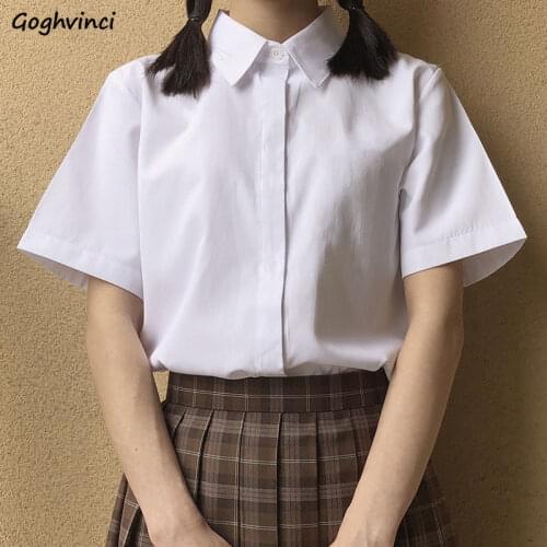 Shirts Women Japanese Style Preppy Students BF Simple Solid White All-match Loose Office Summer Lovely Trendy Daily Streetwear