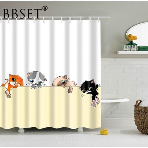 Cat Family Animal Shower Curtain 4 Cute Cats of Different Colors Pattern Waterproof Multi-size Douchegordijn Bathroom Decor