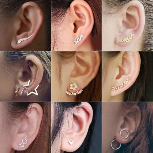 Fashion Earrings Jewelry Leaf Geometric Triangle Stud Earrings for Women Cute Mini Leaf Earing Ear Piercing Best Friend Gift