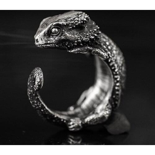 Solid 999 Sterling Silver MENS MEN artisan handmade lizard punk biker Ring Jewelry A5653