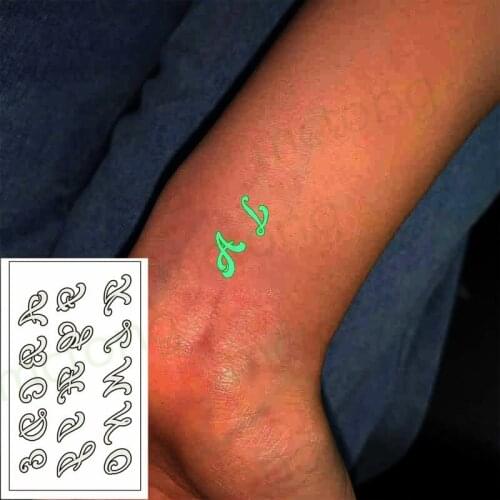 Glow In The Dark Luminous Tattoo Sticker English Letter "A-O" Waterproof Temporary The Body Art Party Tattoo Stickers