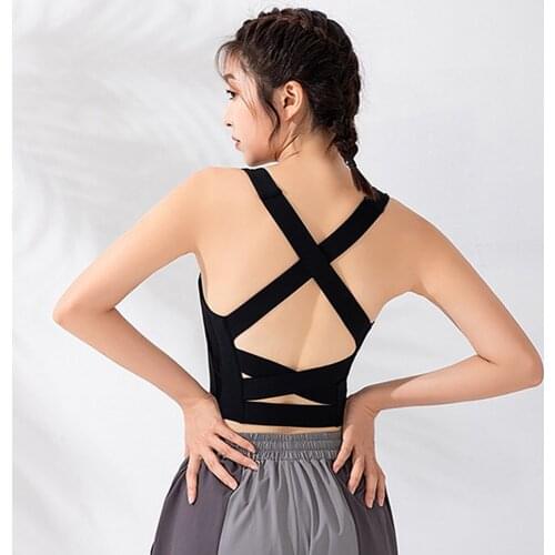 Yoga Tank Top Solid Backless Sport Push Up Crop Top Workout Bra Cross Back Fitness Running Active Wear