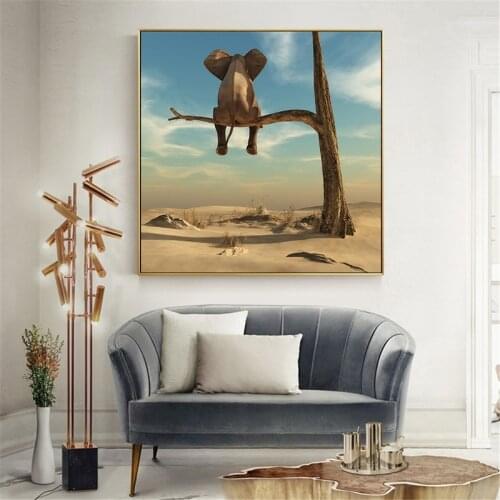 Funny Elephant on Tree Wild Animal Canvas Painting Wall Art Pictures Cuadros Nordic Posters and Prints for Home Decor