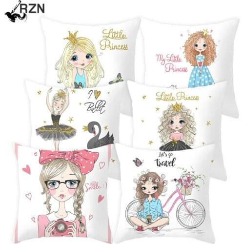 1Pc Girl Little Princess Polyester Cushion Cover 45*45cm Decorative Pillows Home Sofa Bed Decoration Pillowcover