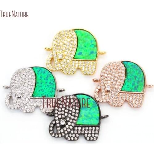 10Pcs Bail Pendant Green Opal Clear Zircon Micro Inserts Gold, Silver, Rose Gold, Gunmetal Elephant Connector 17x22mm PC13986