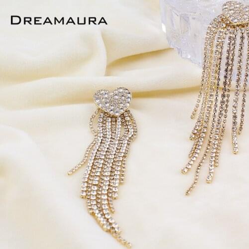 2021 New Style Hot Selling Heart Pattern With Cubic Zircon In Clear Stones Hang Stone Chain Earrings For Women Party Jewelry