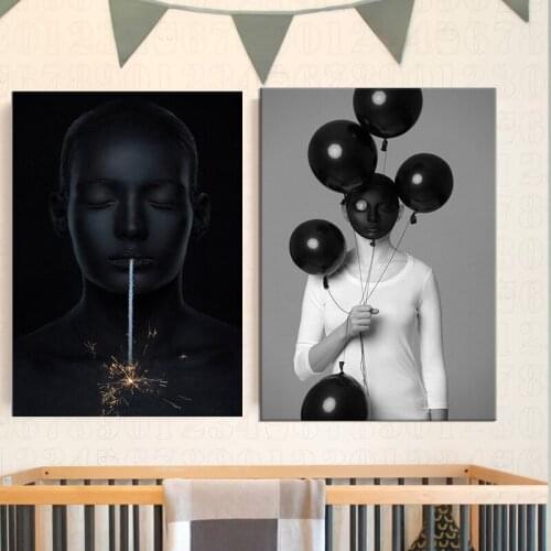 Abstract Black Face Woman Artwork Canvas Painting Posters Modern Nordic Wall Art Prints Picture For Living Room Home Decoration
