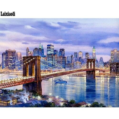 5D Diy Diamond Painting New York Brooklyn Bridge Diamond Mosaic Full Square City Night landscape Diamond Embroidery cross stitch