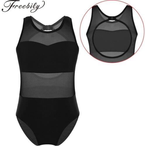 Kids Girls body ballet leotard ballerina party Sleeveless Mesh Splice Cutout Back Girl Ballet Dance Gymnastics Leotard Jumpsuit