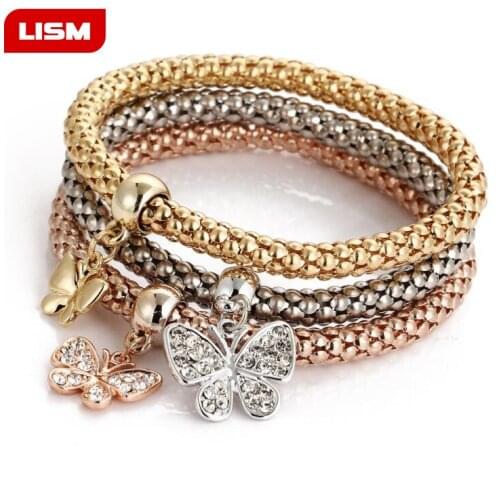 3Pcs Tree of Life Bracelet Owl Heart Anchor Musical Elephant Heart Pendant Charm Bracelets Popcorn Chain Jewelry