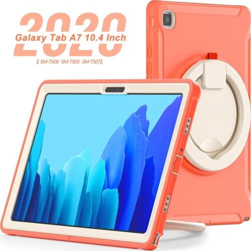 Case For Samsung Galaxy Tab A7 10.4 SM-T500 T505 T507 Shockproof Silicon PC Adjustable kickstand Hand Ring Tablet Cover+film+pen
