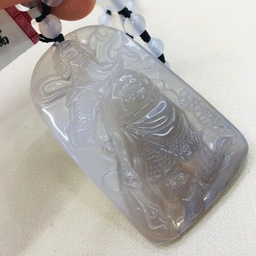 Pure natural Brazilian ice bottom chalcedony Emperor purple purple Guan Gong pendant with chalcedony bead necklace men and women