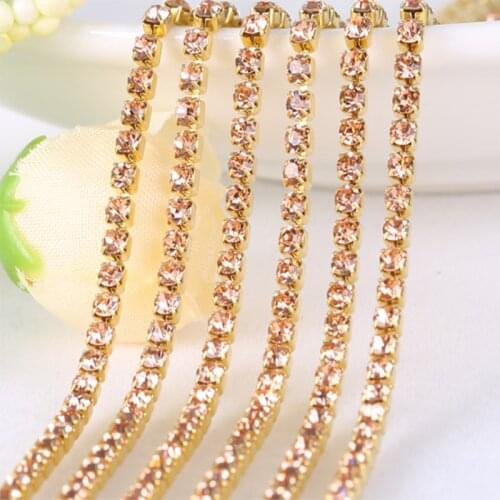 Champagne 10Yards DIY Rhinestone Chain Dense gold bottom sewing Rhinestones for clothing Art Decoration