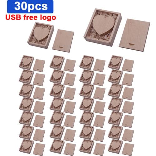 30pcs/lot Wooden Usb Flash Drive 2.0 4gb/8gb/32gb/64gb Memory Flash Stick Pen Drive + Box Free Logo for Photography Wedding Gift