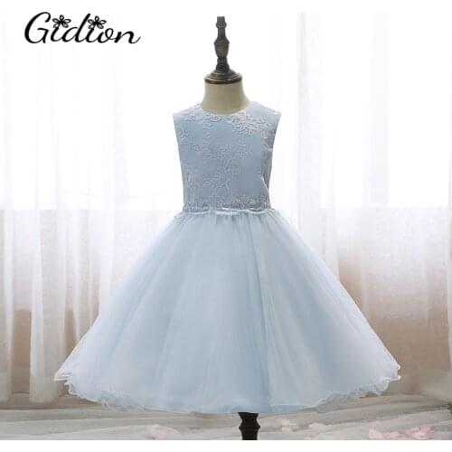 Kids Dresses For Girls Elegant Princess Embroidered Bow Ribbon Sleeveless Collar Ball Gown Children Clothing Girls Dresses