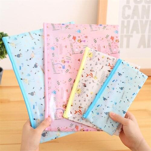 DL Korea creative cartoon jungle grid file bag zipper pencil case bag waterproof paper Exquisite office supplies PVC durable