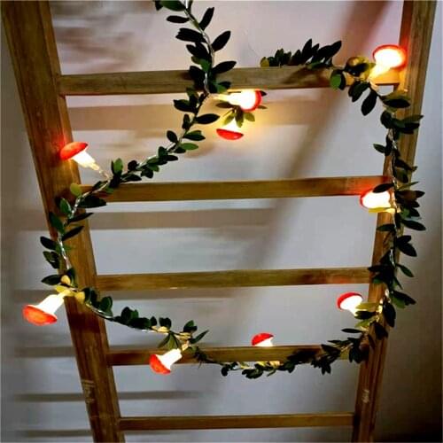 10/20leds Mushroom Shape String Light Simulation Green Leaf Sunflower Lights for Christmas Garland Valentines Day Wedding Decor