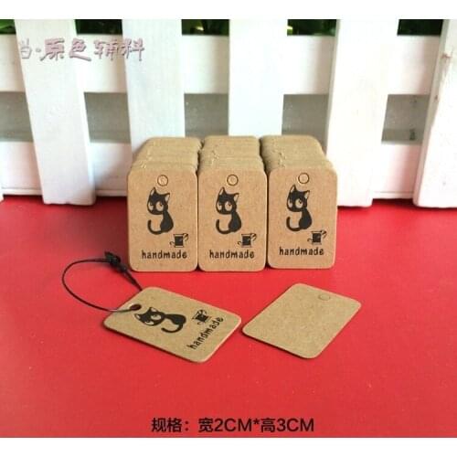 Hot sell handmade tags small cat hang tags Size: 30X20mm 500PCS 350gsm paper clothing tag , Price Label