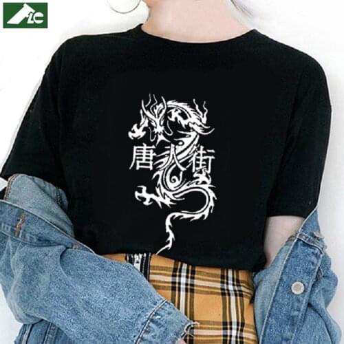 Cotton Chinese Dragon TShirt Women Clothing Hip Hop Dragon Graphic Tee Vintage White Girl 90s Shirts Harajuku Unisex Casual Tops