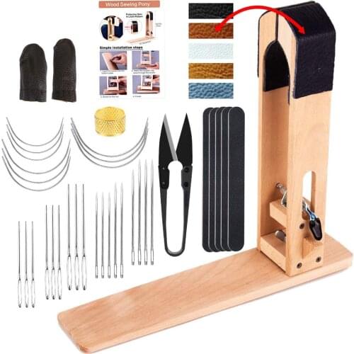 Imzay 36PCS Table Desktop Leather Pony Horse Clamp With Large Eye Sewing Needles And Nail Files For DIY Leather Hand Stitching