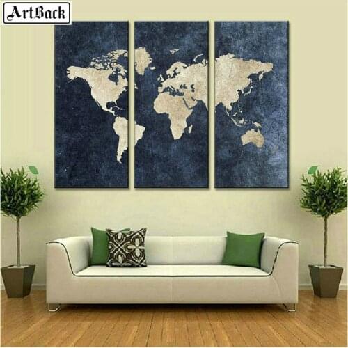Triptych map icon 5d diamond painting landscape pattern full square drill diamond embroidery artwork living room decoration