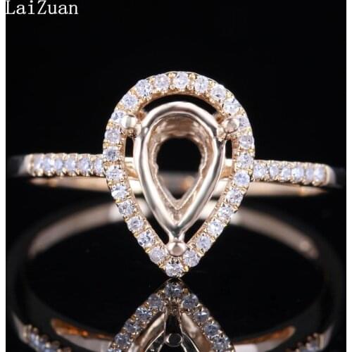 LaiZuan 8x5mm Pear Cut Solid 10K AU417 Yellow Gold Natural Diamond Engagement Wedding Semi Mount Ring Setting Women Fine Jewelry
