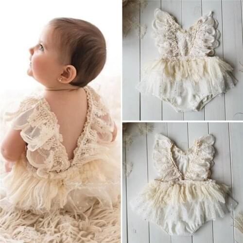 Newborn Baby Girls Rompers Summer Autumn Lace Flower Backless Romper Princess Elegant Jumpsuit Tutu Dress One-Pieces Outfits