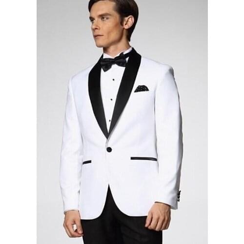 Mens Suit 2 Piece White Custom Made One Button Party Stage Host Lapel With Black Pants Slim Fit Wedding Business Male Prom
