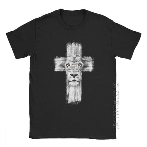 Cool Lion Of Judah Jesus T Shirt Men Funny Cross Lion Tee Shirts Mans Custom Male Tshirt Valentines 3XL T Shirt Man T-Shirts