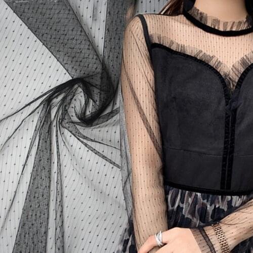 1Yard white black mesh Lace Fabrics jaquard dots Fabric for wedding clothing soft tulle lace fabric