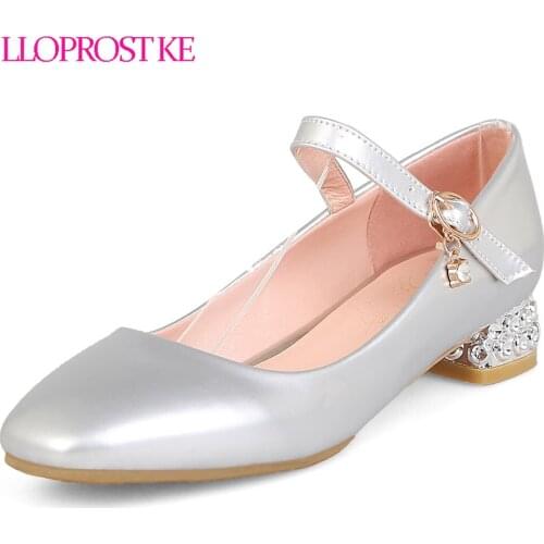 Lloprost ke 2019 Spring Thick Heel One-button Buckle Pumps Fashion Dress Party Women Shoes Gold Silver Square Toe OL Shoes D761