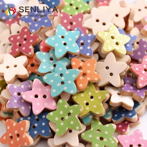 Fashion 50-150Pcs/Pack 2Holes Wooden Button Lovely Pentagram Dot Pattern Craft Sewing Buttons For Scrapbooking Decor Sew Crafts