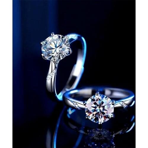 Moissanite S925 Silver Female One Carat Six Prong Wedding Ring With Micro Inlay D Color Jewelry Diamond Rings Vintage Jewellery